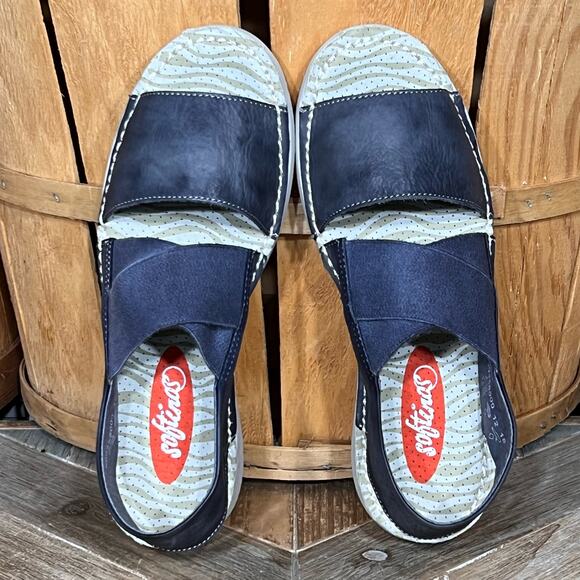 Softinos Tai383 Washed Navy Blue Leather Slingback Sandals Womens Size EU 37 - Picture 9 of 12